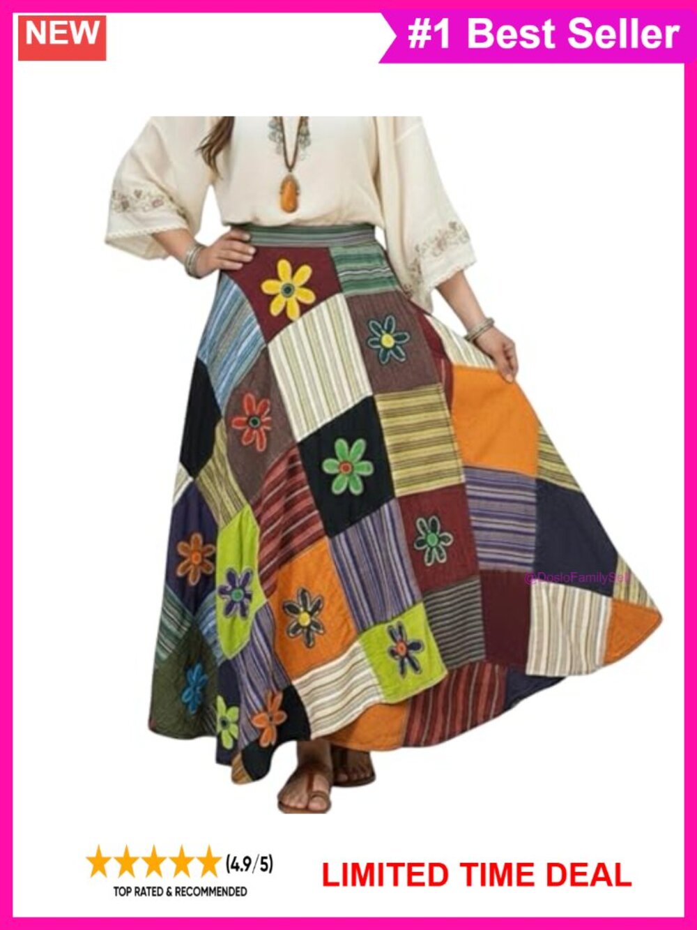 Boho Maxi Wrap Skirt 100% Cotton Tie Dye Patchwork Flowy Summer Festival